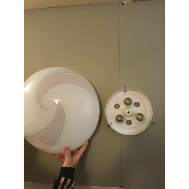 1960s Milky White and Pink Murano Flush Mount For Sale - Image 10 of 11