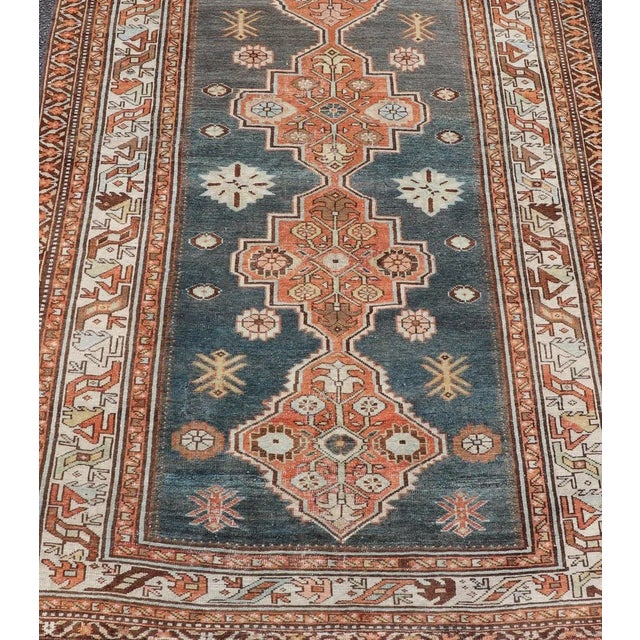 Early 20th Century Antique Persian Hamadan Rug With Central Sub-Geometric Medallion in Blue-Gray For Sale - Image 5 of 11