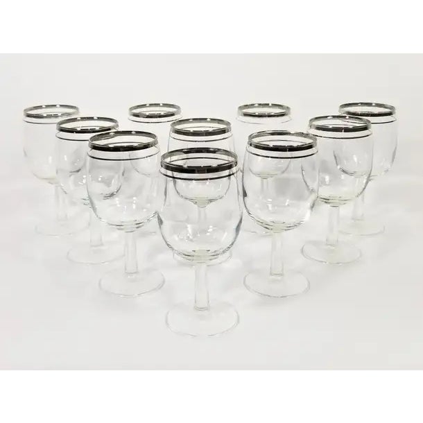 Transparent 1960s Mid-Century Silver Rimmed Stemware Wine Glasses- Set of 10 For Sale - Image 8 of 10