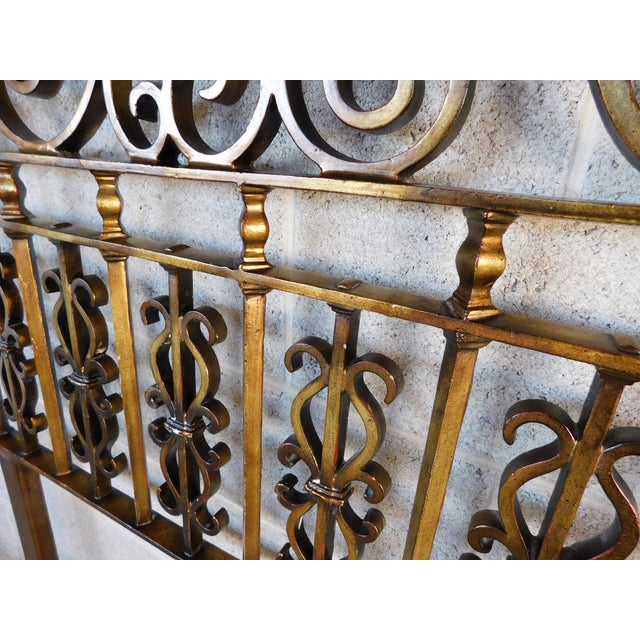 Traditional Vintage Italian Regency Wrought Iron Gilt Overlay King Size Headboard For Sale - Image 3 of 12