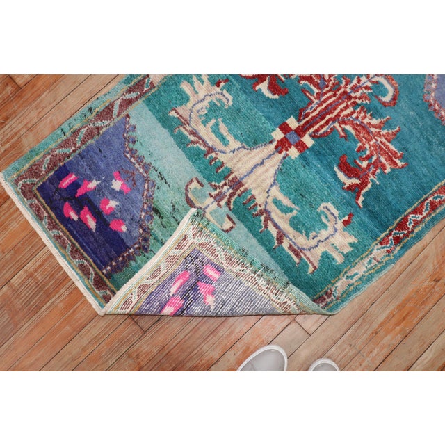 Mid 20th Century Vintage Zabihi Collection Turkish Anatolian Turquoise Rug - 2'10" x 4'8" For Sale - Image 5 of 7