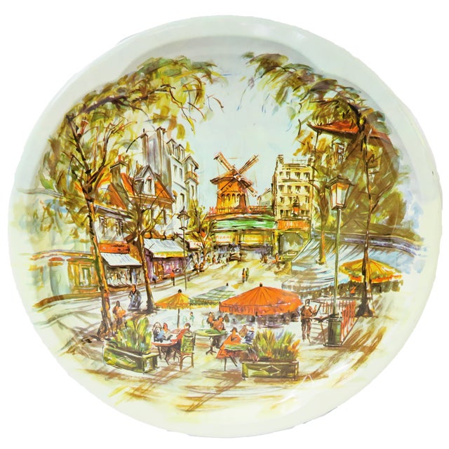 Mid 20th Century Large English Tole Trays of Paris Montmartre Street Scene & Moulin Rouge, Set of 2 For Sale - Image 5 of 7
