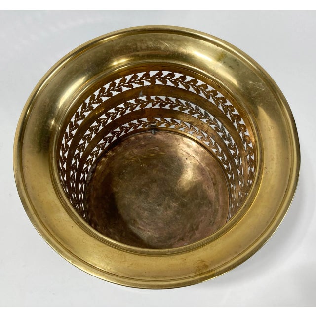 Metal Vintage Perforated Footed Brass Planter or Waste Bin For Sale - Image 7 of 7