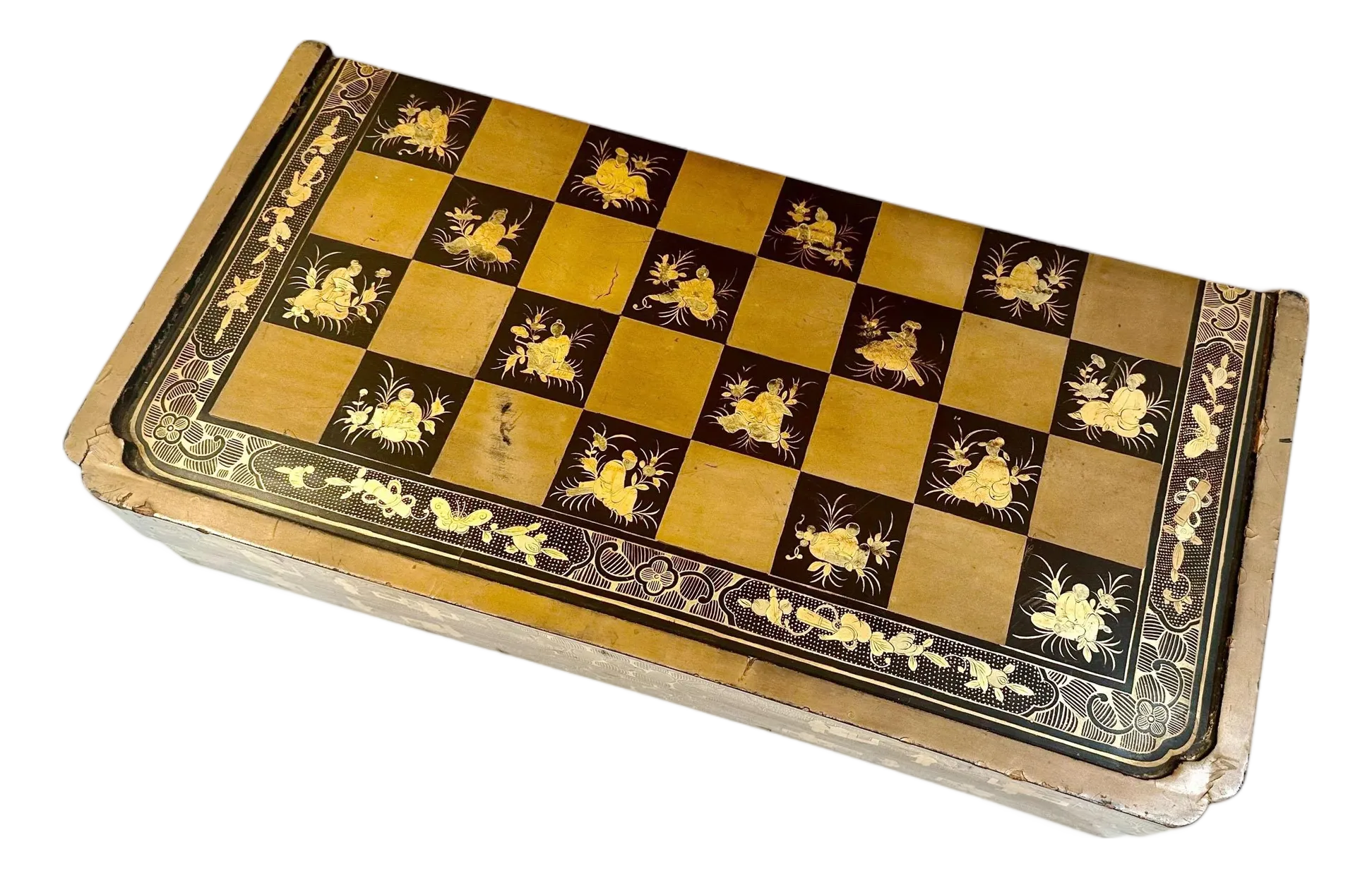 Early 19th Century Chinese Export Black Lacquer Folding Chess and