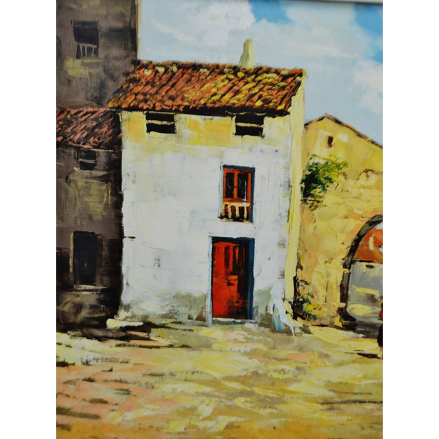 Large European Village Scene Framed Oil Painting on Canvas Signed Mayor. |  Chairish