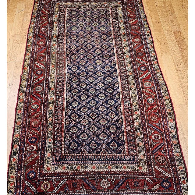 19th Century Persian Kurdish Gallery Rug, Hand-Knotted Wool, Allover Paisley Design, Navy & Red, 5x9 For Sale - Image 11 of 18