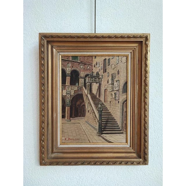 Enrico Bianchini, Firenze Cortile del Bargello, Oil on Canvas, Framed For Sale - Image 11 of 11