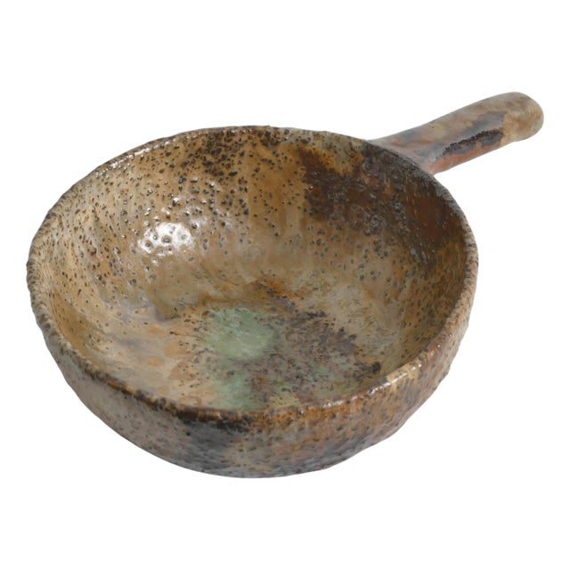 Handmade Studio Ceramic Textured Stoneware Bowl with Sculptural Handle, 1970s For Sale