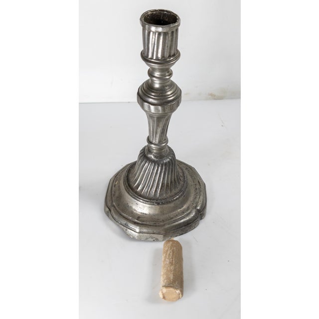 Metal 19th Century French Pewter Candlestick in Louis XVI or XV Regency Style For Sale - Image 7 of 12