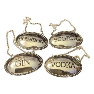 Godinger for Bombay Company Silverplate Decanter Tags - Vintage Barware Set of 4. Great for Bar Cart Styling, Palm Beach Regency & British Colonial For Sale