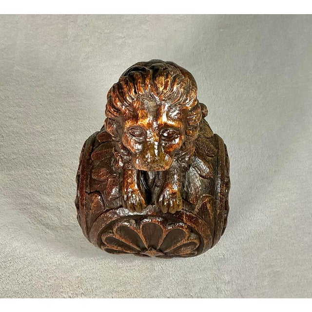Wood Antique 19th-Century Carved Oak Lion Newel Post Finial For Sale - Image 7 of 12