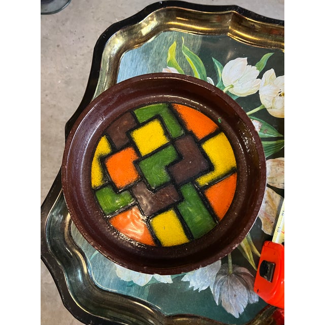 1970s Vintage Wooden and Ceramic MCM Large Ashtray With Tile Design For Sale - Image 5 of 6