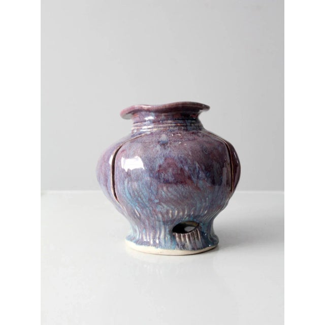 This is a vintage studio pottery abstract vase. Signed by the artist, the large hand-crafted wabi-wabi decorative vase...
