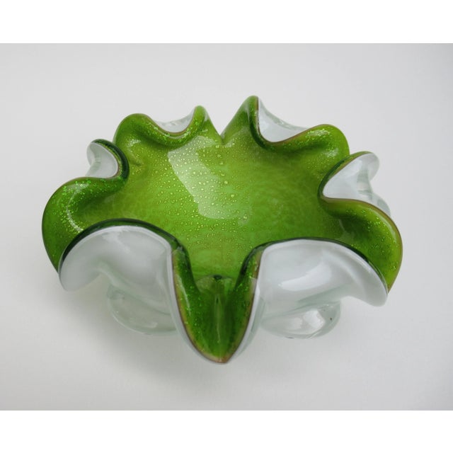 Vintage; 1960s, Sommerso, Italian hand-blown ruffled Murano bowl in a mesmerizing, triple layer ooziness of acid or neon...