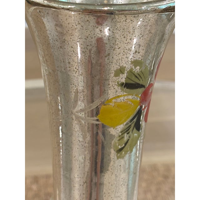Antique 19th Century Bohemian Hand-Painted Floral Mercury Glass Vase For Sale - Image 12 of 15