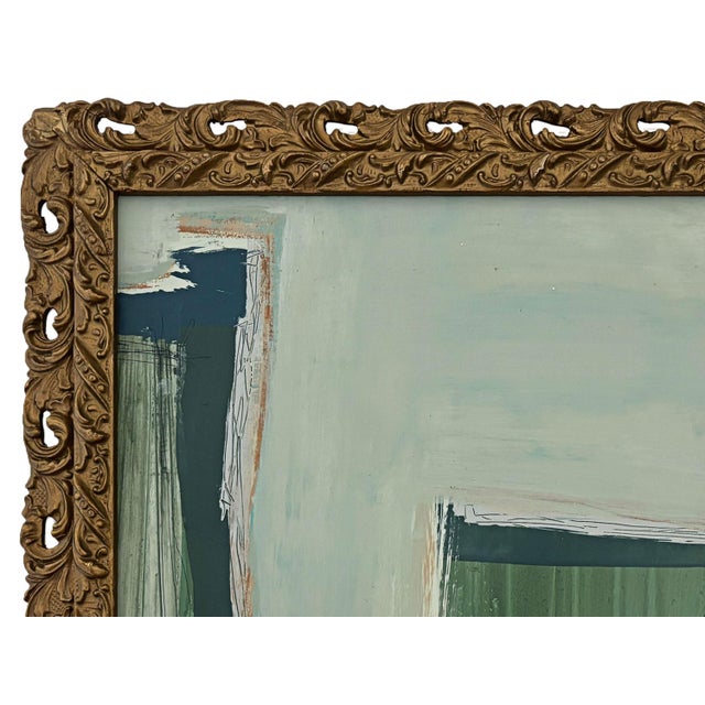 Green “Seahorse" Green Abstract Art in Vintage Frame, Transitional Living Room Art by JTS For Sale - Image 8 of 10