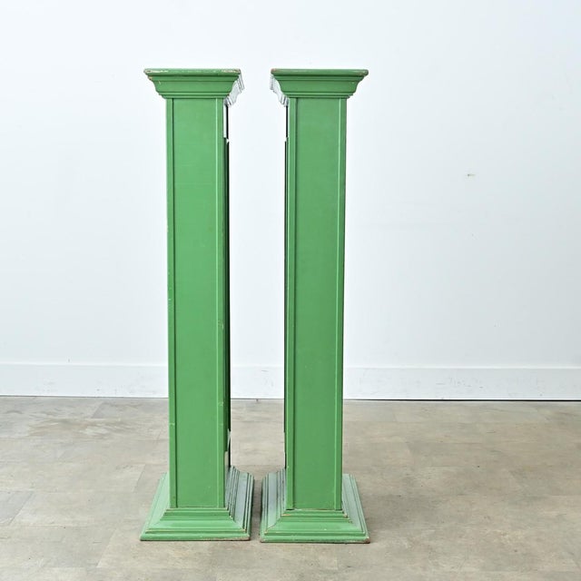 Early 20th Century Pair of French Narrow Painted Paneled Pedestals For Sale - Image 11 of 11