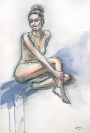 Contemporary Expressionist Nude Original Watercolor Painting by Valeriya Serova