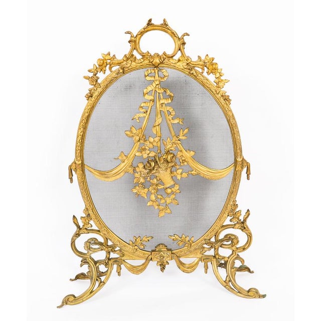 Antique French Rococo Revival Brass Fire Screen, 1800s For Sale - Image 11 of 13