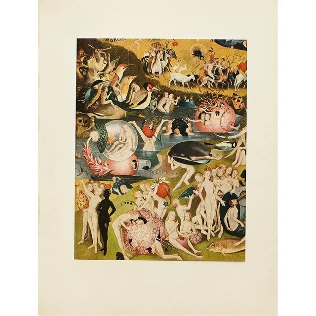 An excellent vintage full-color reproduction print after painting "The Garden of Worldly Delights" (Detail of central...