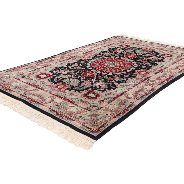 79115 Vintage Chinese Tabriz Rug, 03'11 x 06'05. This magnificent hand-knotted wool and silk vintage Chinese Tabriz rug...