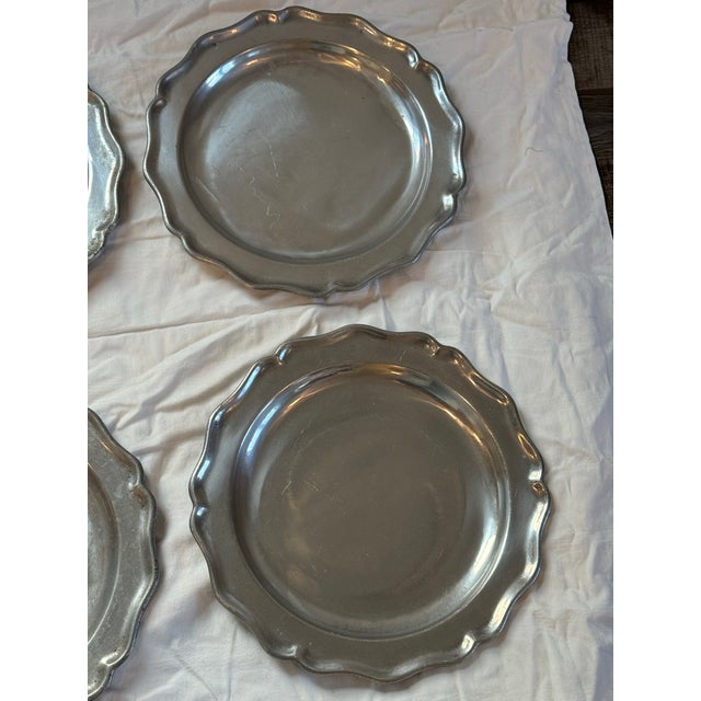 1990s Pewter Scalloped Edge Chargers- Set of 6 For Sale - Image 4 of 5
