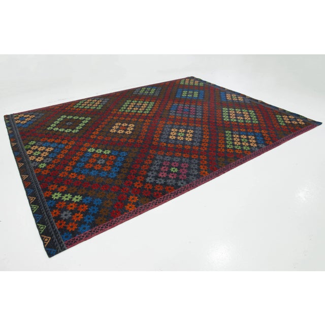 Multicolor Geometric Modern Soumak Wool Rug For Sale - Image 4 of 10