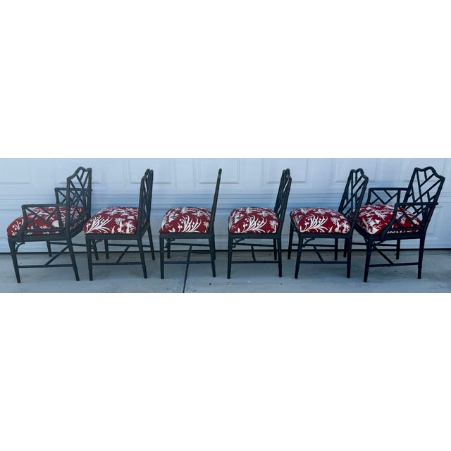 Set of Six 1970s Black Chinese Chippendale Style Faux Bamboo Dining Chairs For Sale In Palm Springs - Image 6 of 12