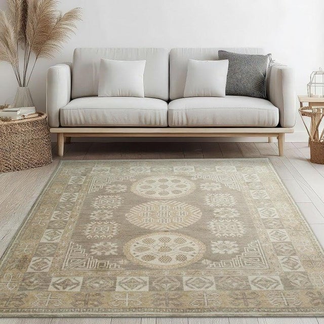 10x14 Gray Hand-Knotted Wool Rosette Medallions Geometric Modern Carpet Rug For Sale In New York - Image 6 of 7