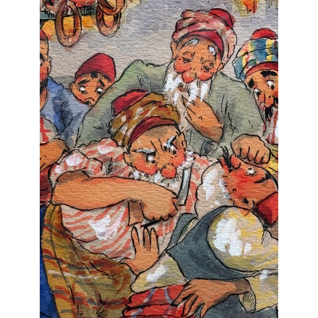 An amazing framed water colour of a street scene in Constantinople, (Istanbul) men in Turkish attire smoking their Shisha...