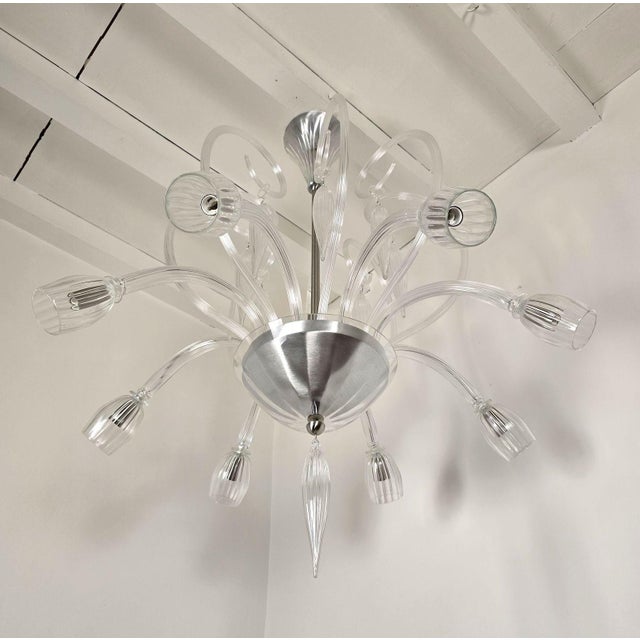 Metal 1970s Large Clear Murano Glass, Mid Century Modern Chandelier For Sale - Image 7 of 14