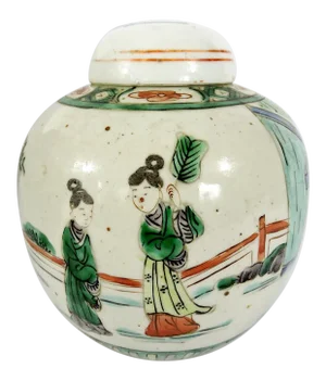 1950's Chinese Ceramic Figural Ginger Jar With Gardens and Pavillions