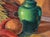 Orange Tropical Still Life With Green Pot and Ukulele in Oil on Wood Panel by N. Weber For Sale - Image 8 of 9