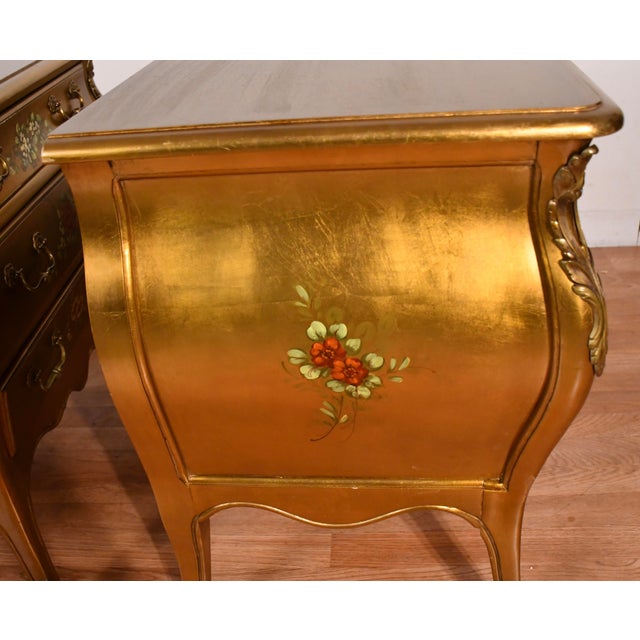 1940 French Style Gold Leaf Fruit Wood Nightstands Bedside Tables For Sale - Image 11 of 18