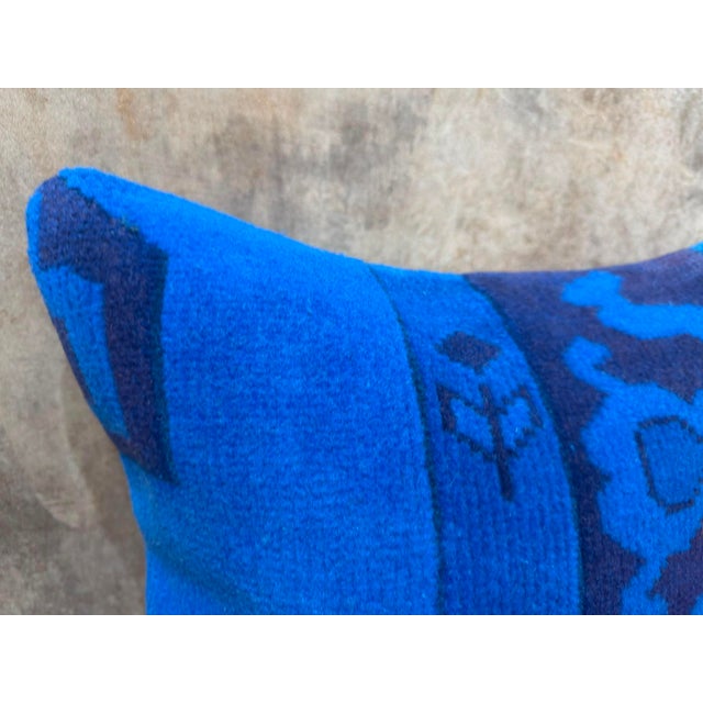 Folk Art Asymmetric Blue Rug Pillow Cover For Sale - Image 3 of 14