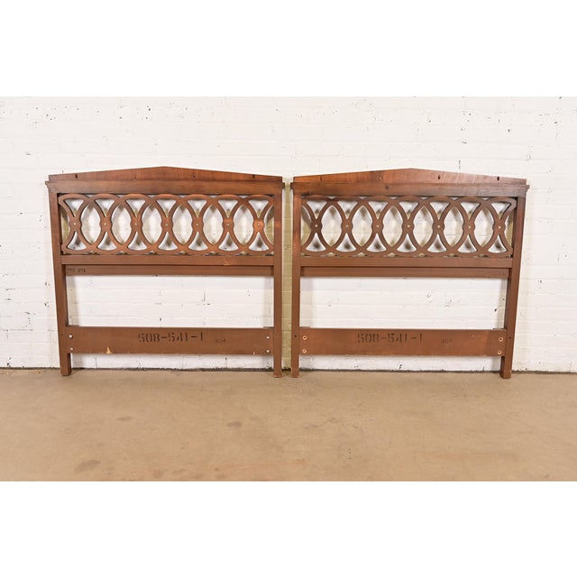 Brown Drexel Mid-Century French Regency Louis XVI Carved Walnut Twin Size Headboards, Pair For Sale - Image 8 of 9