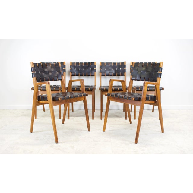 1960s Mel Smilow Attributed Leather Strap + Walnut Dining Chairs - Set of 6 For Sale - Image 13 of 13