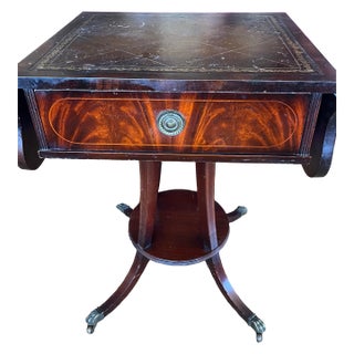 Vintage Table Regency Victorian Mahogany/Walnut Drop Leaf W/ Drawer Brass Feet Wheels For Sale