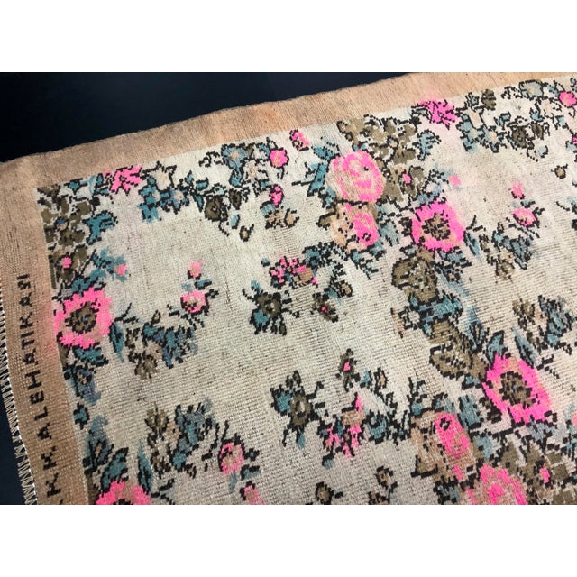 Beige Vintage Floral Design Turkish Handmade Wool Rug For Sale - Image 8 of 11