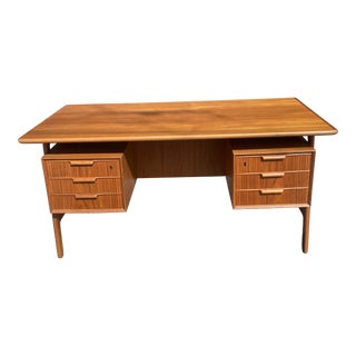 1950s Mid Century Danish Walnut Floating Executive Desk For Sale