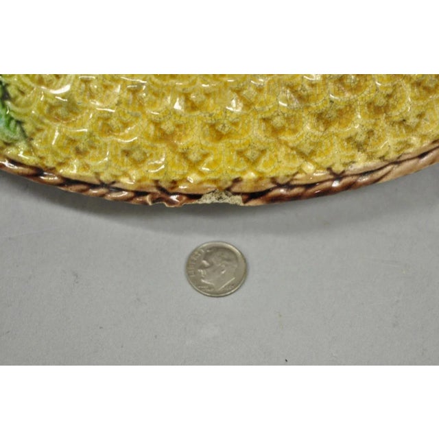 Ceramic Antique Majolica Wheat Pineapple Glazed Ceramic Pottery Bread Platter Plate Dish For Sale - Image 7 of 11