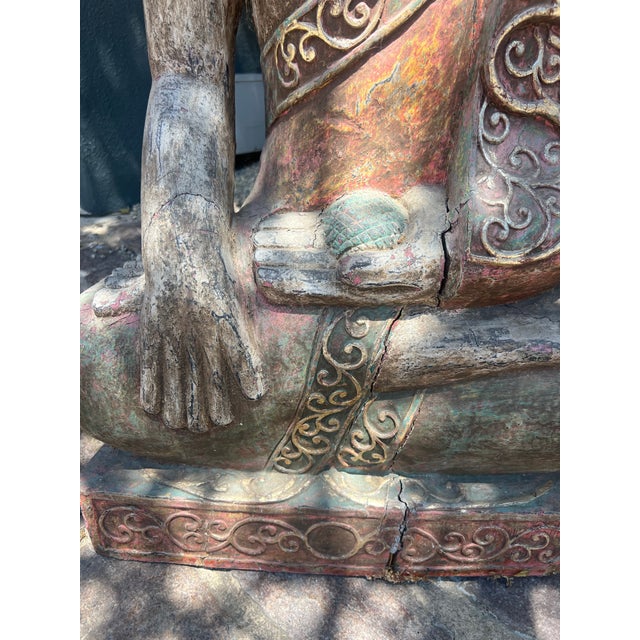 Late 19th Century Vintage Carved Painted Antique Seated Buddha For Sale - Image 9 of 9