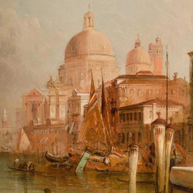 Textile Late 19th Century "S. Maria Della Salute, Venice" Oil Painting by Alfred Pollentine, Framed For Sale - Image 7 of 12