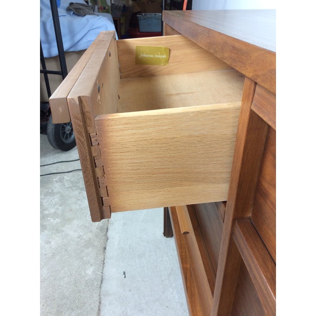 Mid Century Modern Lowboy Dresser With 9 Drawers & Mounted Mirror by Johnson Carper For Sale - Image 15 of 16