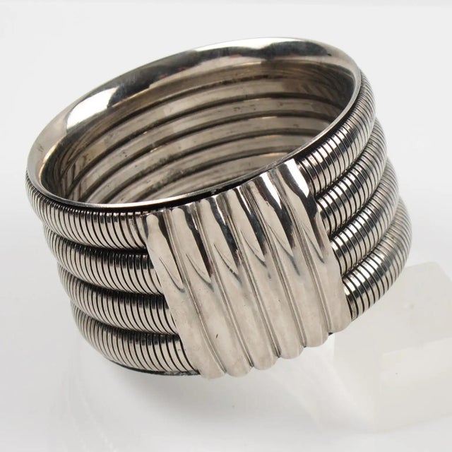 Mid-Century Modern Space Age Machine Age Massive Silvered Metal Bracelet Bangle For Sale - Image 3 of 7