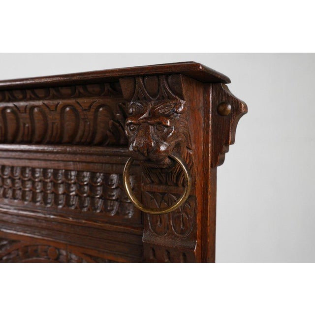 Antique Gothic French Oak Carved High Back Panel Bench, 1700s For Sale - Image 9 of 16