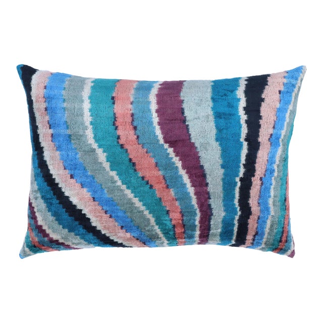 Contemporary Multi Color Velvet Throw Pillow & Down Insert For Sale