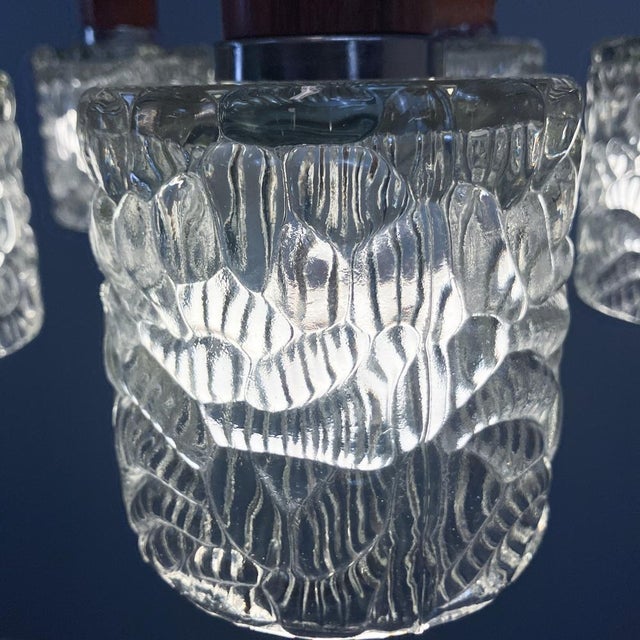 5-Light Cascade Lamp in Rosewood and Chrome with Textured Glass Shades, 1960s For Sale - Image 6 of 12