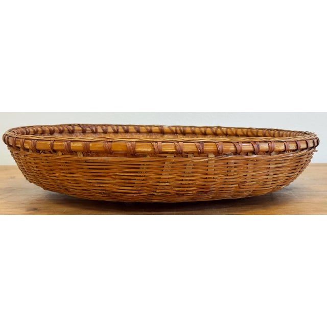 Vintage Large Round Woven Wicker Basket For Sale In Kansas City - Image 6 of 10