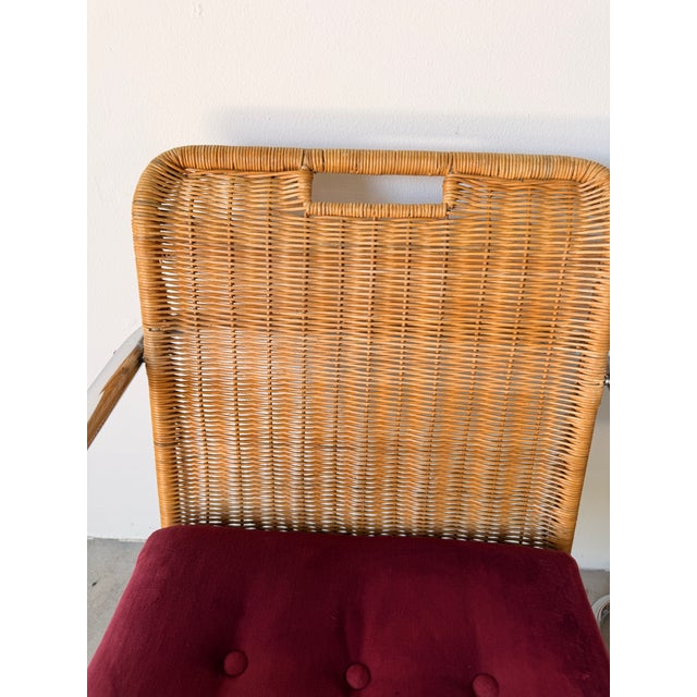 Red Mid Century Modern Harvey Probber Style Chrome & Cane Cantilever Arm Chairs - A Pair For Sale - Image 8 of 18